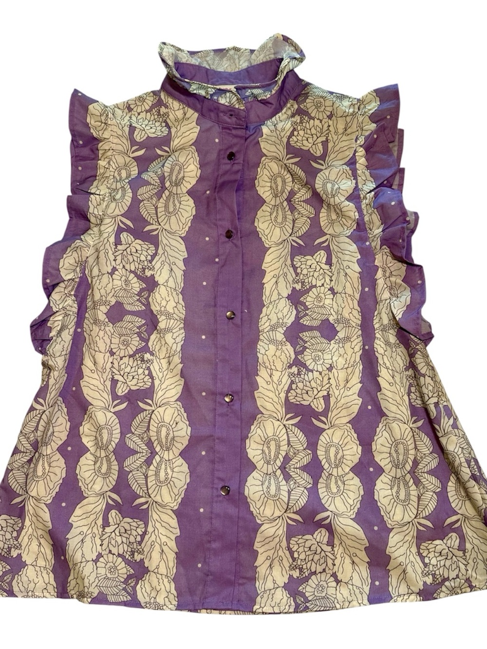 Mazik Lavender Floral Sleeveless Ruffle Hem Tunic Top Medium Boho Cottagecore